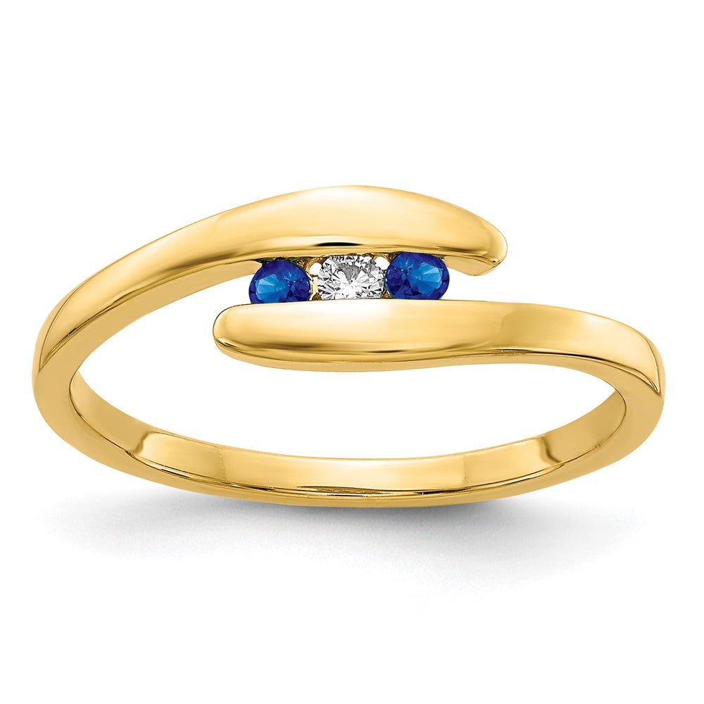 14K Gelbgold Dreistein-Ring mit Saphir und natürlichem Diamant