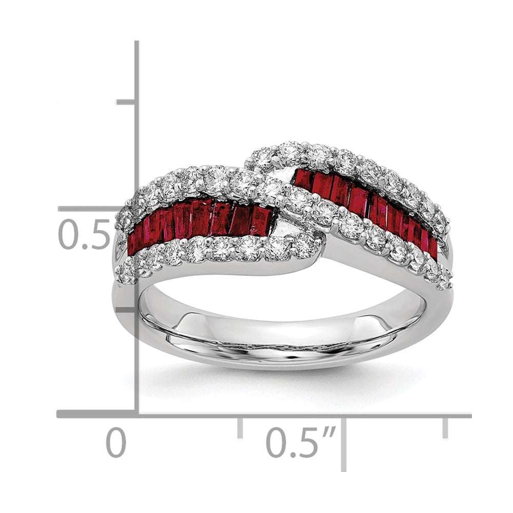 14K Weißgold Ring mit 0,625 ct. Labor gezüchteten Diamanten VS/SI+ G+ und Laborgezüchtetem Rubin