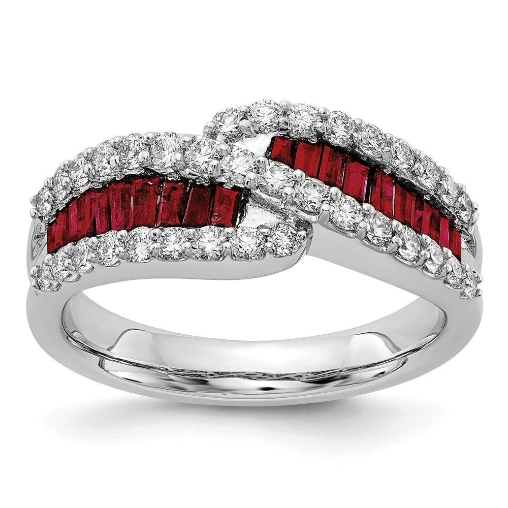 14K Weißgold Ring mit 0,625 ct. Labor gezüchteten Diamanten VS/SI+ G+ und Laborgezüchtetem Rubin