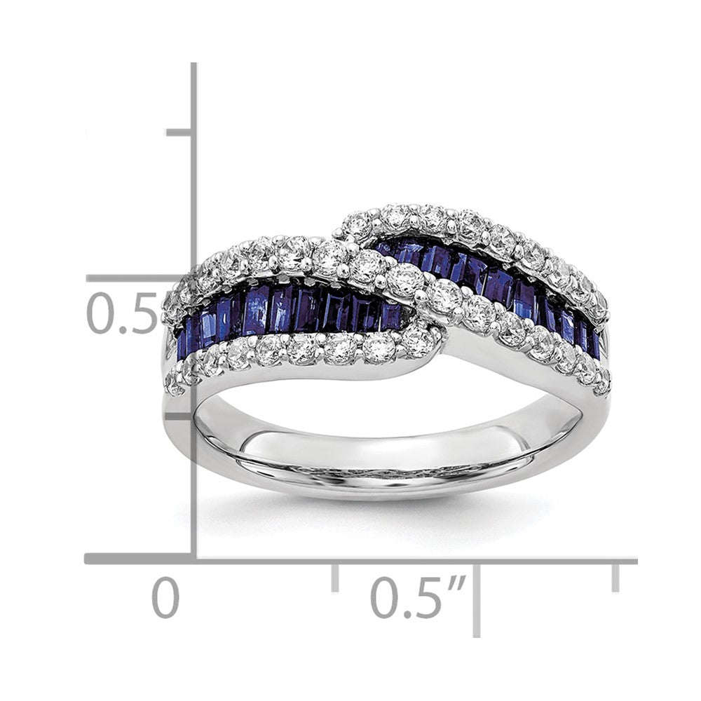14K Weißgold Ring mit 0,625 ct. im Labor gezüchteten Diamanten VS/SI+ G+ und im Labor gezüchteten blauen Saphiren