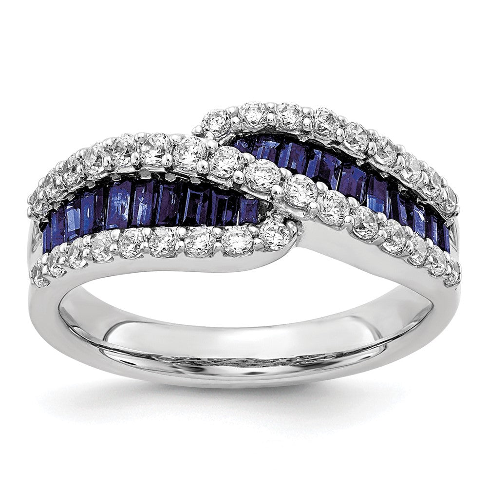 14K Weißgold Ring mit 0,625 ct. im Labor gezüchteten Diamanten VS/SI+ G+ und im Labor gezüchteten blauen Saphiren