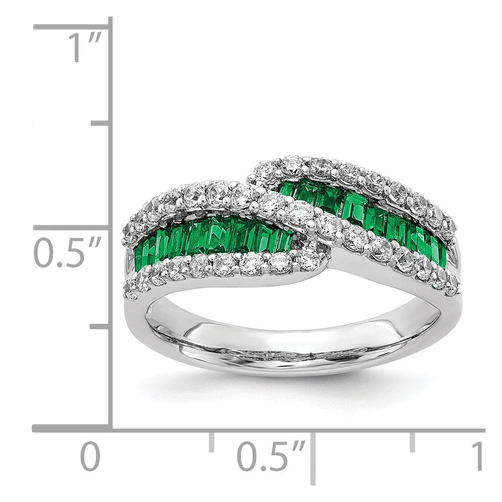 14K Weißgold Ring mit Smaragd und echten Diamanten