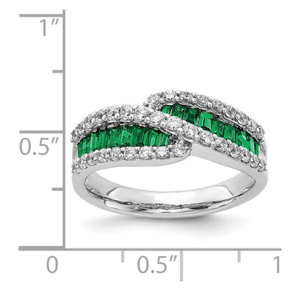 14K Weißgold Ring mit Smaragd und echten Diamanten
