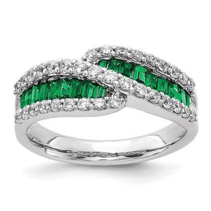 14K Weißgold Ring mit Smaragd und echten Diamanten