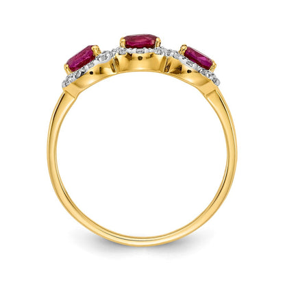 14K Gelbgold Ring mit Komposit-Rubin und echten Diamanten, 3 Steine