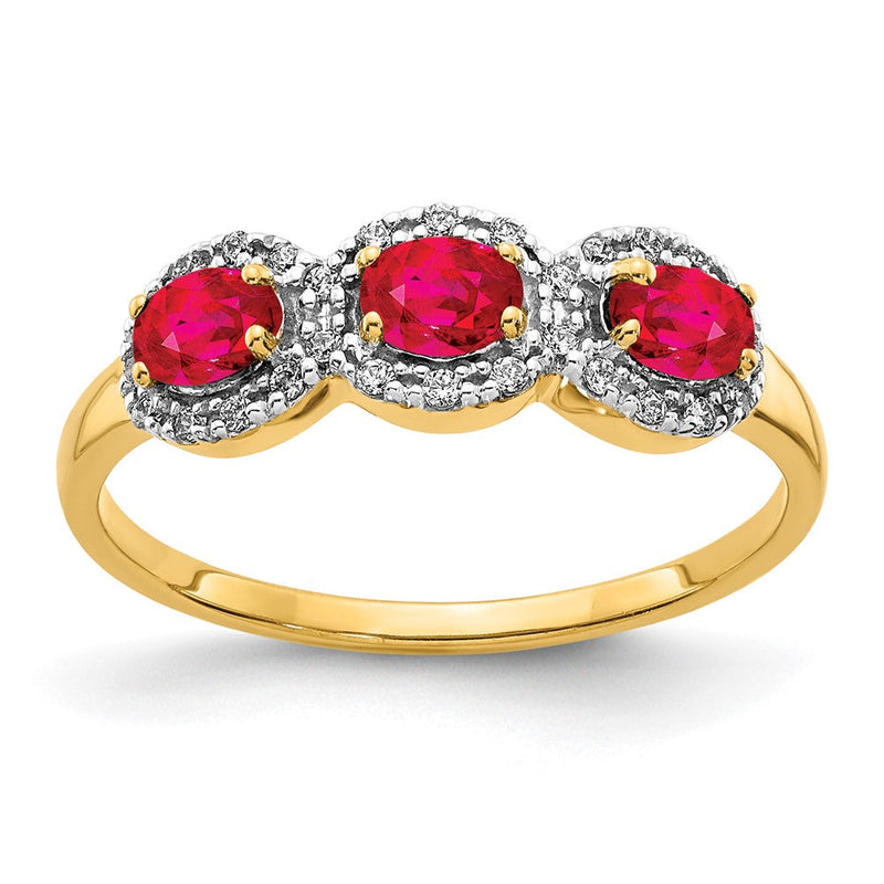 14K Gelbgold Dreistein-Ring mit Rubin-Komposit und natürlichen Diamanten