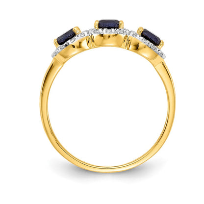 14K Gelbgold Saphir- und Echtdiamant-Dreistein-Ring
