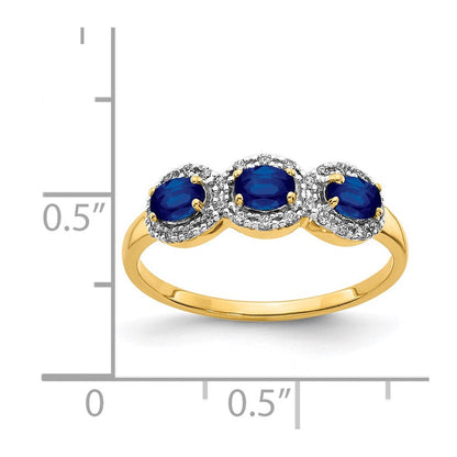 14K Gelbgold Saphir- und Echtdiamant-Dreistein-Ring
