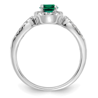 10K Weißgold Ring mit 0,33 ct. laborgezüchtetem Diamant VS/SI+ G+ und ovalem laborgezüchtetem Smaragd