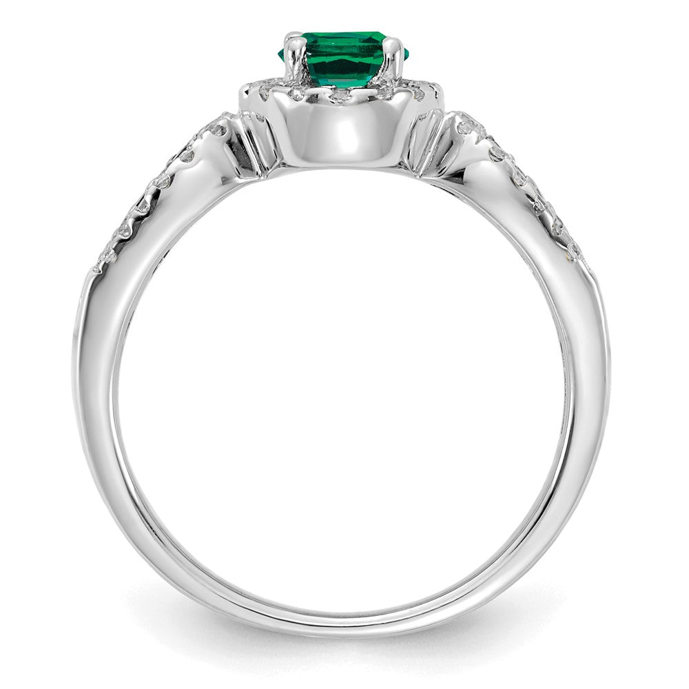 14K Weißgold Ring mit 0,33 ct. im Labor gezüchteten Diamanten VS/SI+ G+ und im Labor gezüchtetem Smaragd im Ovalschliff