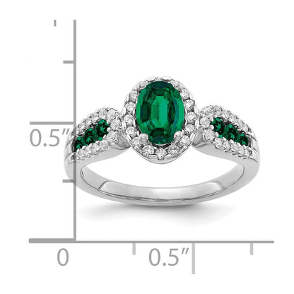 14K Weißgold Ring mit 0,33 ct. im Labor gezüchteten Diamanten VS/SI+ G+ und im Labor gezüchtetem Smaragd im Ovalschliff