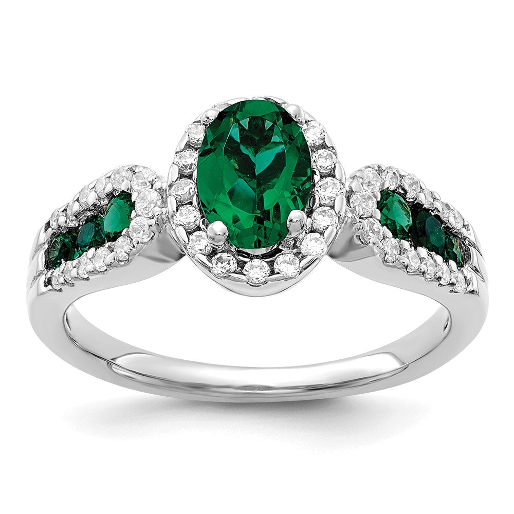 10K Weißgold Ring mit 0,33 ct. laborgezüchtetem Diamant VS/SI+ G+ und ovalem laborgezüchtetem Smaragd