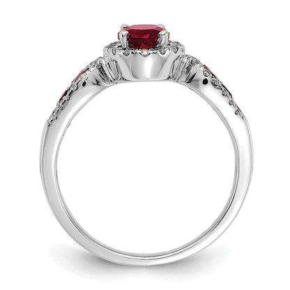 10K Weißgold Ring mit 0,33 ct. laborgezüchtetem Diamant VS/SI+ G+ und ovalem laborgezüchtetem Rubin