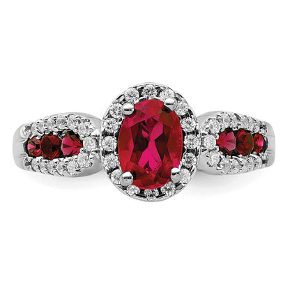 10K Weißgold Ring mit 0,33 ct. laborgezüchtetem Diamant VS/SI+ G+ und ovalem laborgezüchtetem Rubin