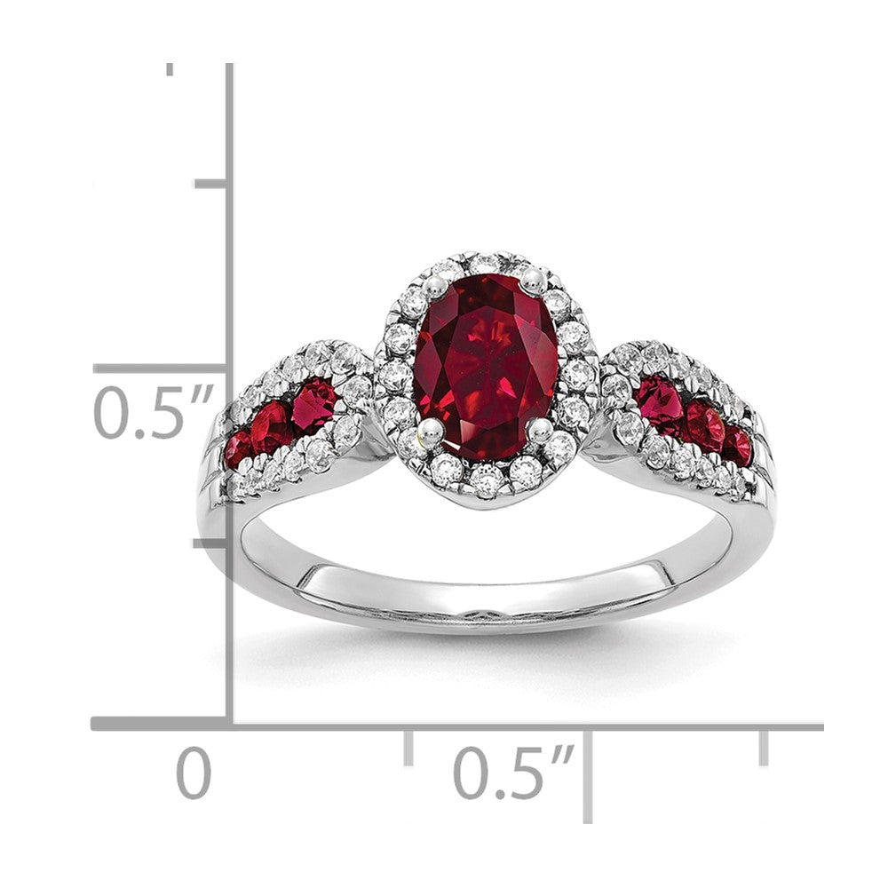 14K Weißgold Ring mit 0,33 ct. laborgezüchtetem Diamanten VS/SI+ G+ und ovalem laborgezüchtetem Rubin