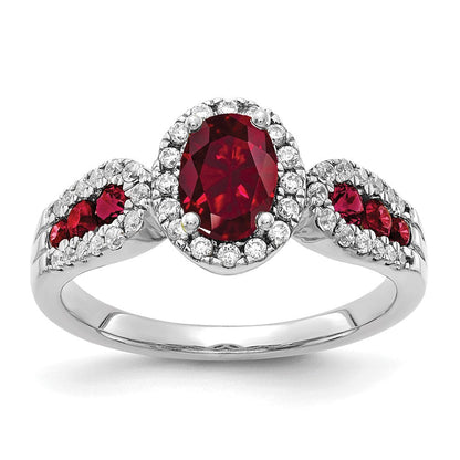 10K Weißgold Ring mit 0,33 ct. laborgezüchtetem Diamant VS/SI+ G+ und ovalem laborgezüchtetem Rubin