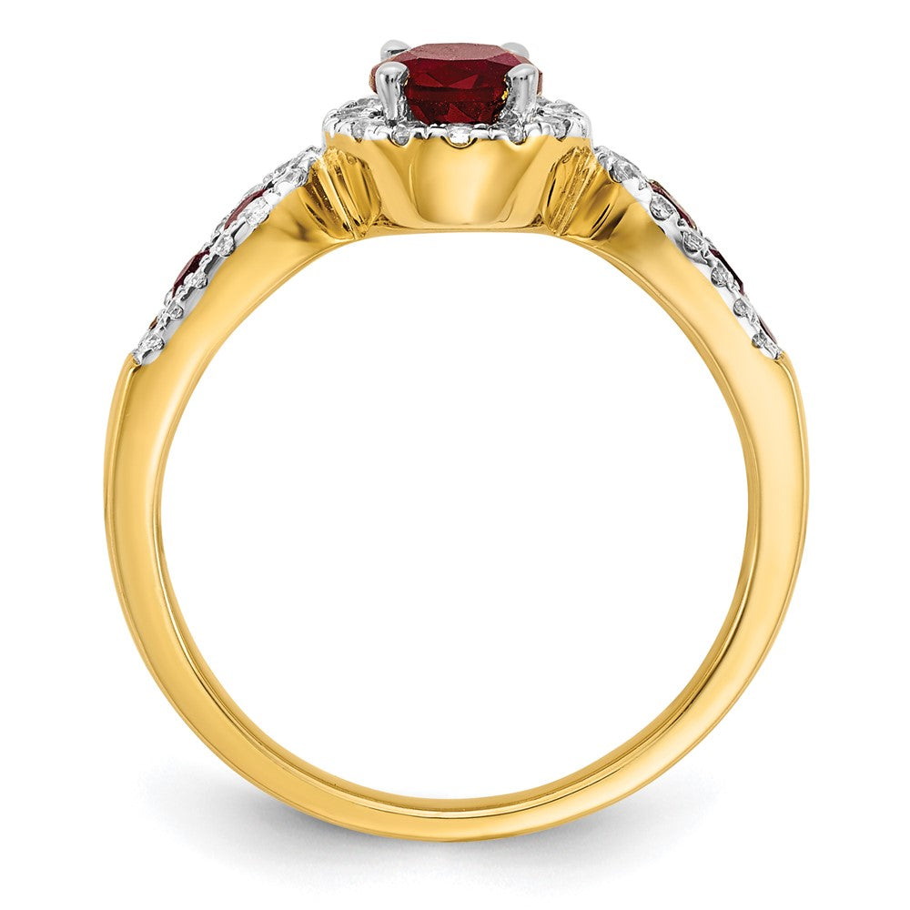 14K Gelbgold Ring mit 0,33 ct. Labor gezüchtetem Diamant VS/SI+ G+ und ovalem, im Labor gezüchtetem Rubin
