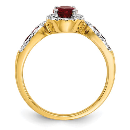 14K Gelbgold Ring mit 0,33 ct. Labor gezüchtetem Diamant VS/SI+ G+ und ovalem, im Labor gezüchtetem Rubin