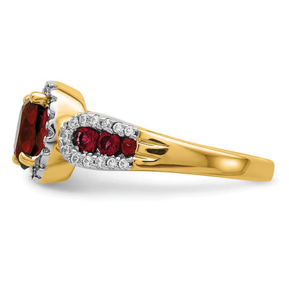 14K Gelbgold Ring mit 0,33 ct. Labor gezüchtetem Diamant VS/SI+ G+ und ovalem, im Labor gezüchtetem Rubin