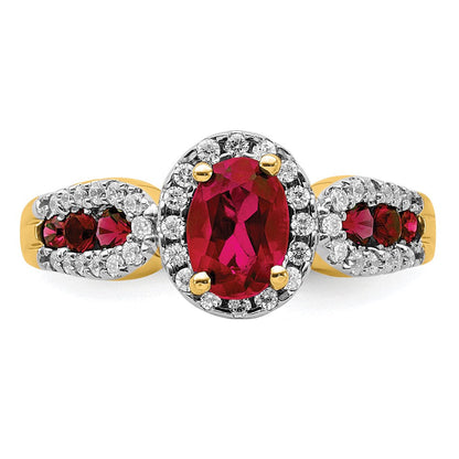 14K Gelbgold Ring mit 0,33 ct. Labor gezüchtetem Diamant VS/SI+ G+ und ovalem, im Labor gezüchtetem Rubin
