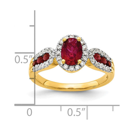 14K Gelbgold Ring mit 0,33 ct. Labor gezüchtetem Diamant VS/SI+ G+ und ovalem, im Labor gezüchtetem Rubin