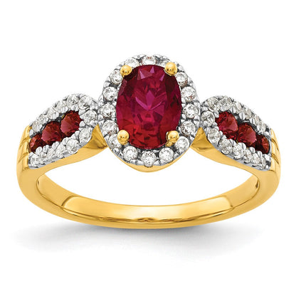 14K Gelbgold Ring mit 0,33 ct. Labor gezüchtetem Diamant VS/SI+ G+ und ovalem, im Labor gezüchtetem Rubin