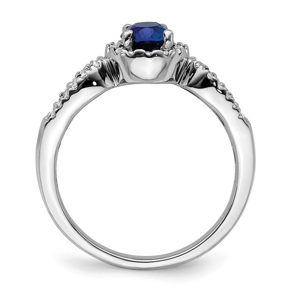 10K-Weißgold-Ring mit 0,33 ct. laborgezüchteten Diamanten (VS/SI+, G+) und ovalem laborgezüchteten blauen Saphir