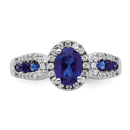 10K-Weißgold-Ring mit 0,33 ct. laborgezüchteten Diamanten (VS/SI+, G+) und ovalem laborgezüchteten blauen Saphir