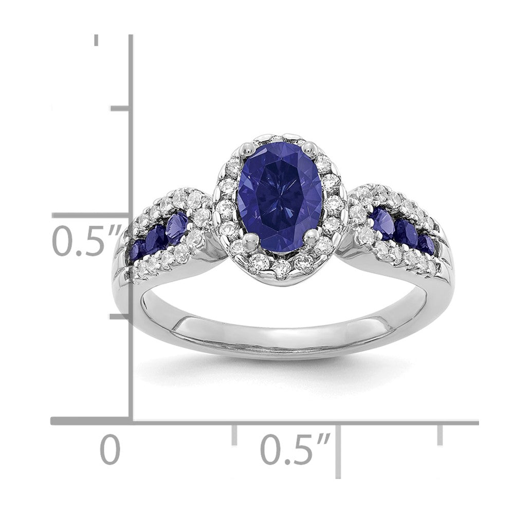 14K Weißgold-Ring mit 0,33 ct. laborgezüchtetem Diamant VS/SI+ G+ und ovalem laborgezüchtetem blauem Saphir