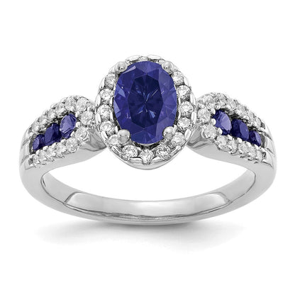 10K-Weißgold-Ring mit 0,33 ct. laborgezüchteten Diamanten (VS/SI+, G+) und ovalem laborgezüchteten blauen Saphir