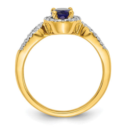 14K Gelbgold Ring mit 0,33 ct. Labordiamant VS/SI+ G+ und ovalem blauem Laborsaphir