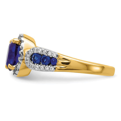 14K Gelbgold Ring mit 0,33 ct. Labordiamant VS/SI+ G+ und ovalem blauem Laborsaphir