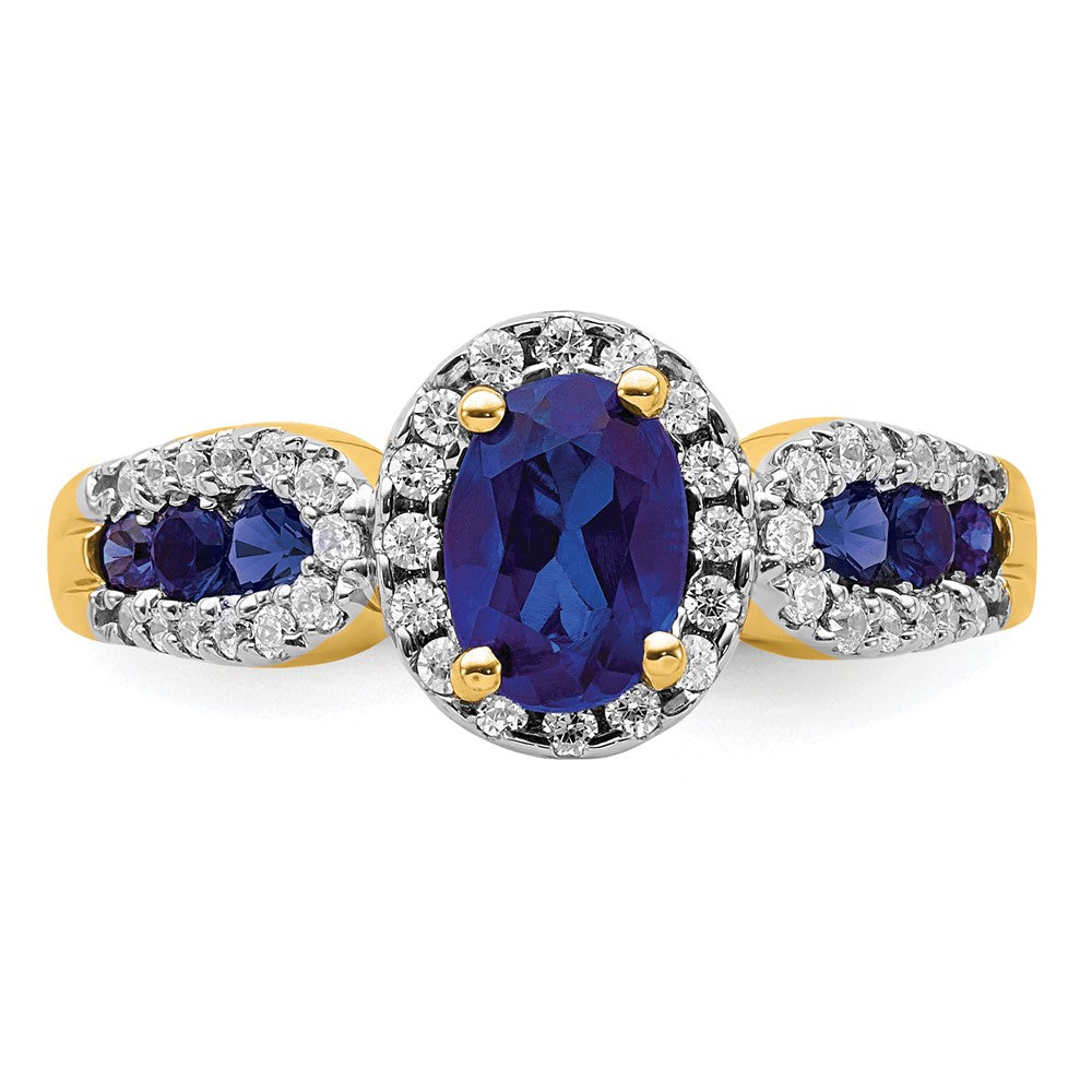 14K Gelbgold Ring mit 0,33 ct. Labordiamant VS/SI+ G+ und ovalem blauem Laborsaphir