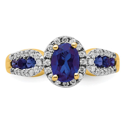 14K Gelbgold Ring mit 0,33 ct. Labordiamant VS/SI+ G+ und ovalem blauem Laborsaphir