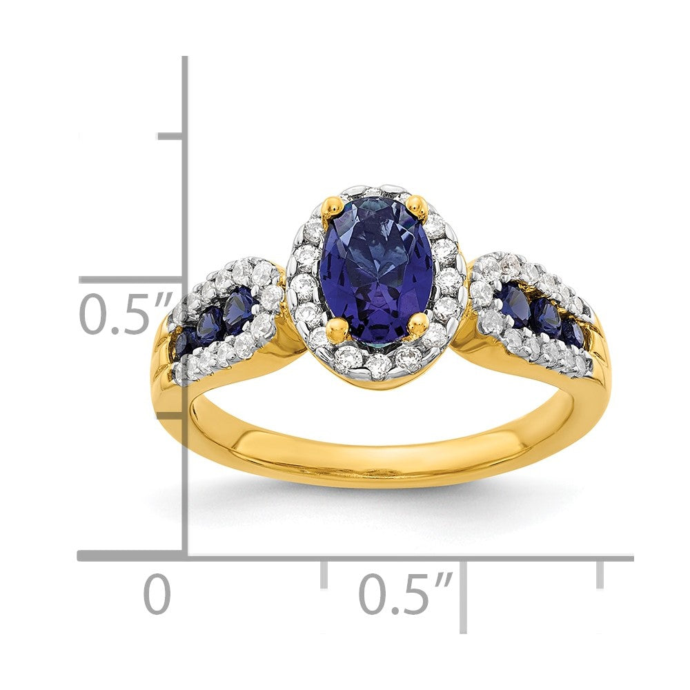 14K Gelbgold Ring mit 0,33 ct. Labordiamant VS/SI+ G+ und ovalem blauem Laborsaphir