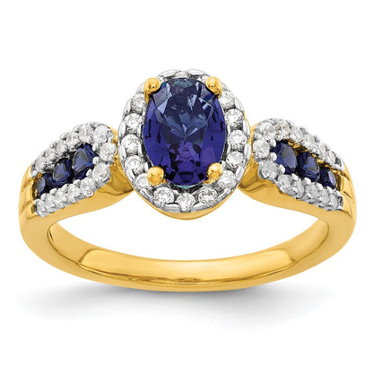 14K Gelbgold Ring mit 0,33 ct. Labordiamant VS/SI+ G+ und ovalem blauem Laborsaphir