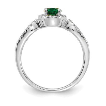 14K Weißgold Ring mit echten Diamanten und ovalem Smaragd