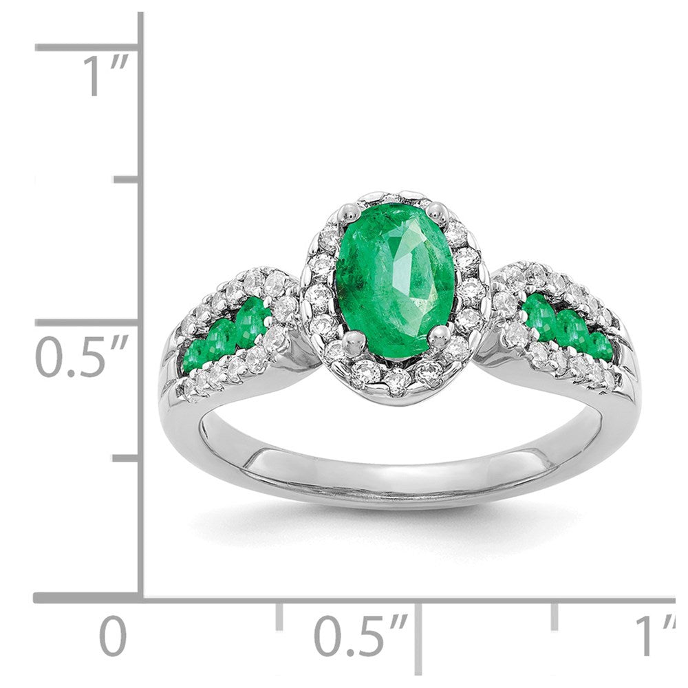 14K Weißgold Ring mit echten Diamanten und ovalem Smaragd