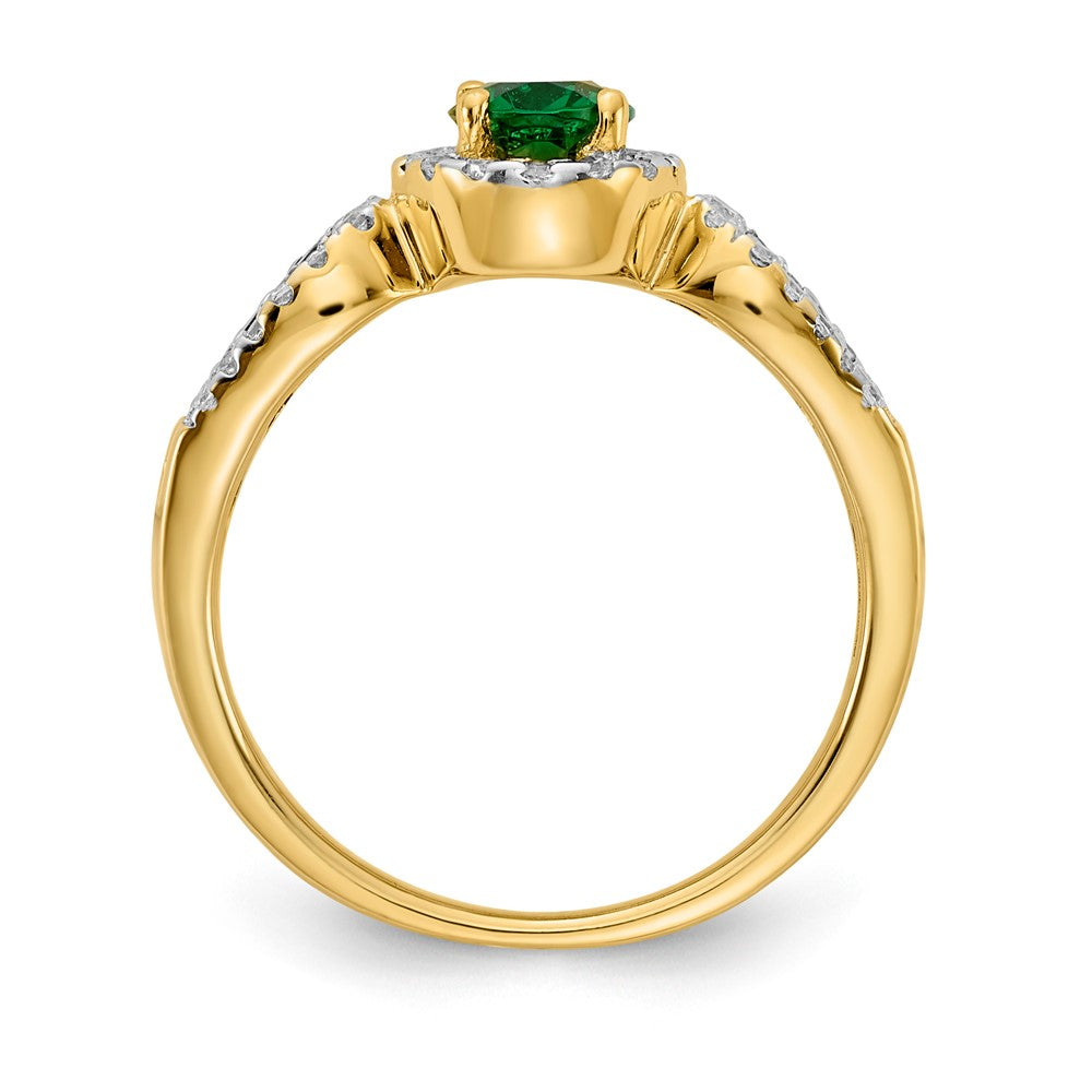 14K Gelbgold Ring mit 0,33 ct. Labor-gezüchteten Diamanten VS/SI+ G+ und ovalem, labor-gezüchtetem Smaragd