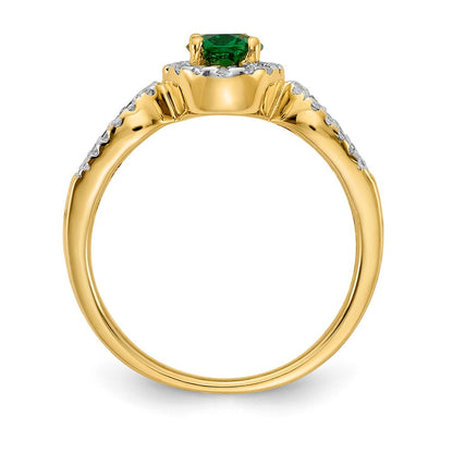 14K Gelbgold Ring mit 0,33 ct. Labor-gezüchteten Diamanten VS/SI+ G+ und ovalem, labor-gezüchtetem Smaragd