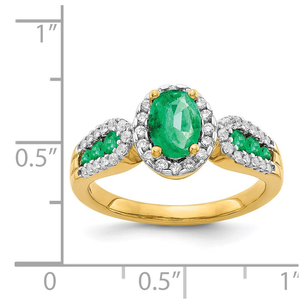 14K Gelbgold Ring mit echten Diamanten und ovalem Smaragd