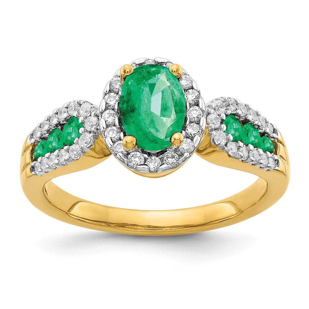 14K Gelbgold Ring mit 0,33 ct. Labor-gezüchteten Diamanten VS/SI+ G+ und ovalem, labor-gezüchtetem Smaragd
