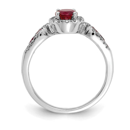 14K Weißgold Ring mit echtem Diamant und ovalem Rubin