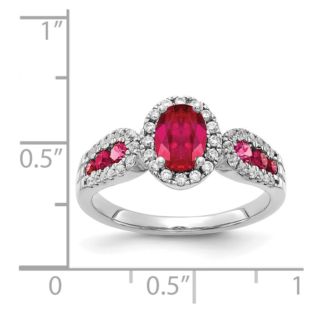 14K Weißgold Ring mit echtem Diamant und ovalem Rubin