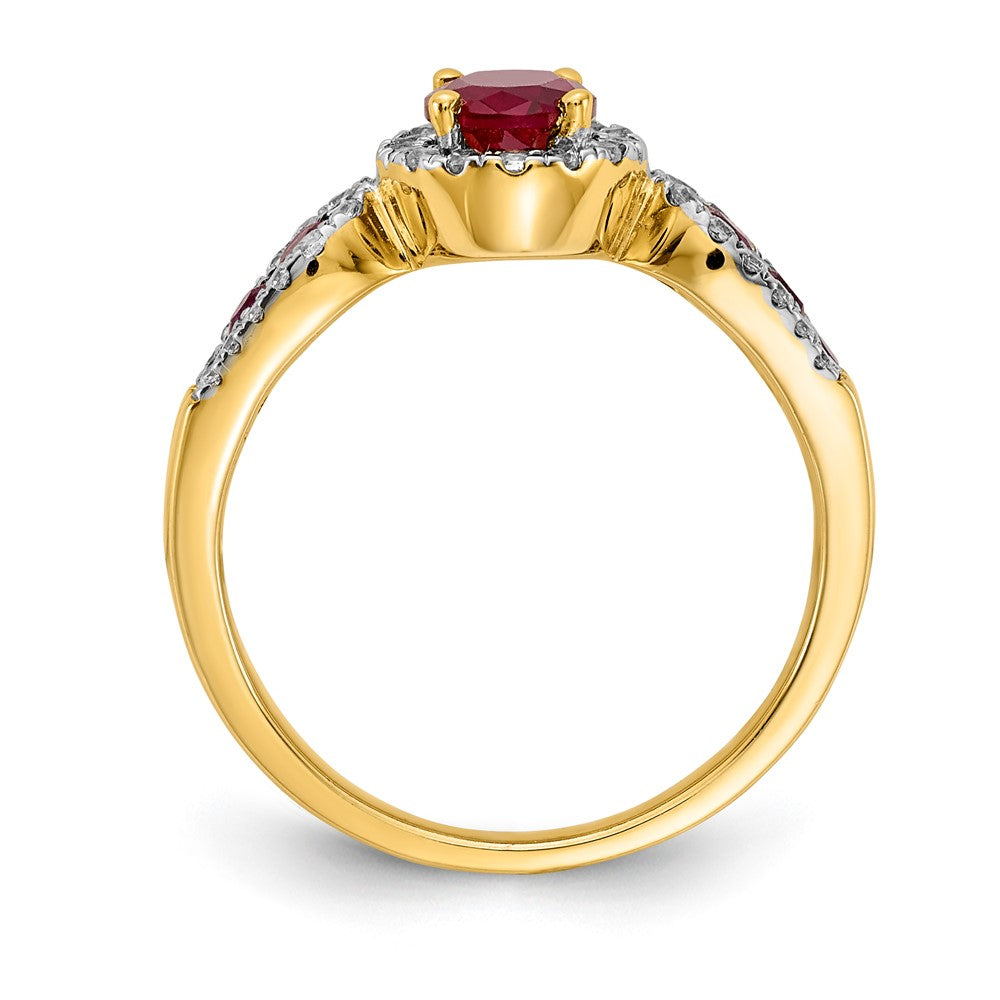 14K Gelbgold Ring mit echten Diamanten und ovalem Rubin