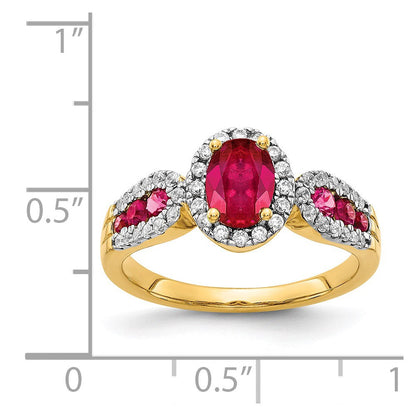 14K Gelbgold Ring mit echten Diamanten und ovalem Rubin