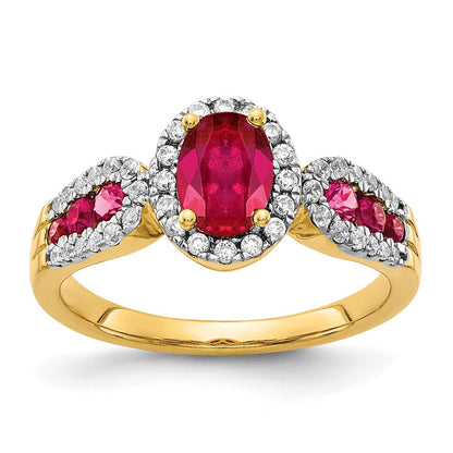 14K Gelbgold Ring mit echten Diamanten und ovalem Rubin