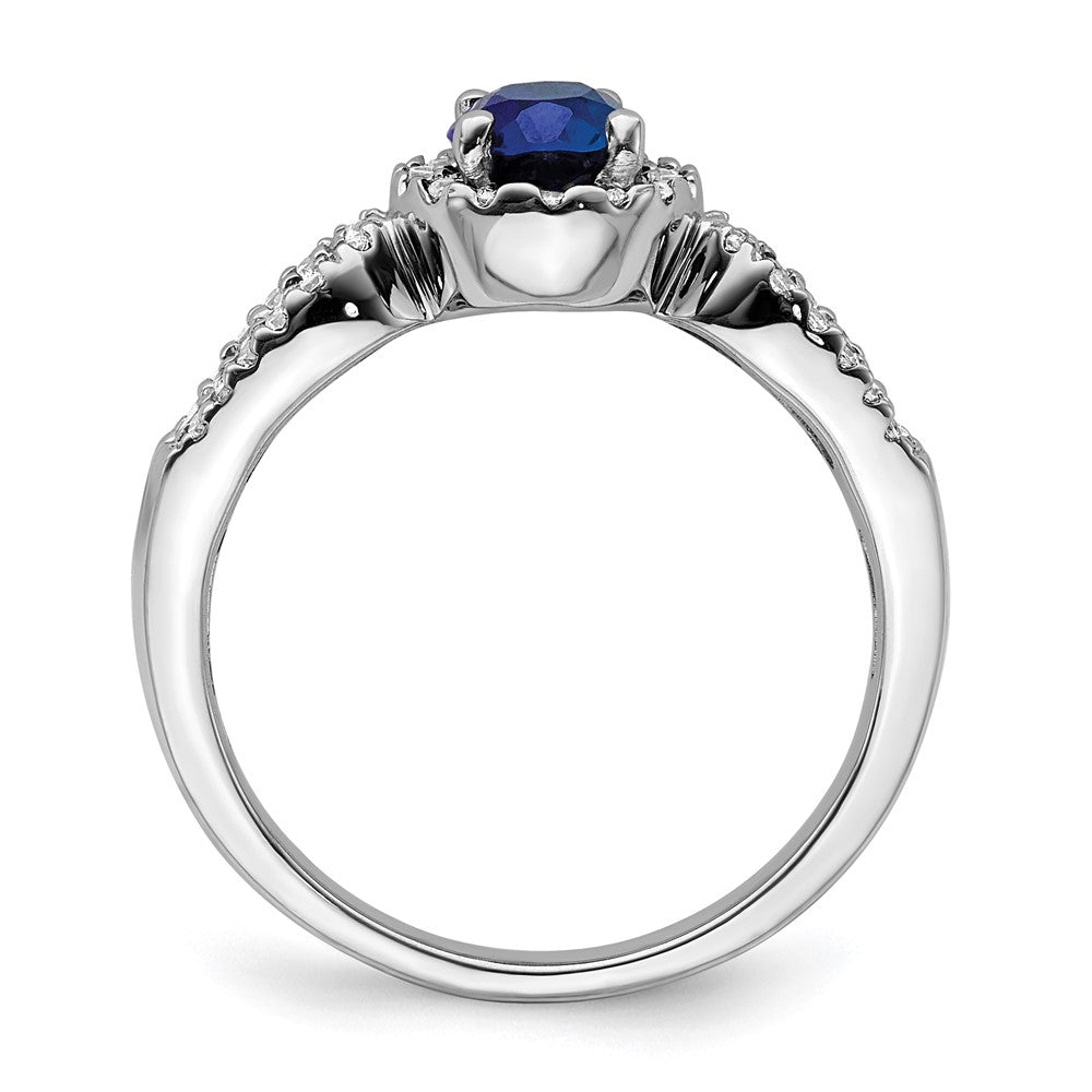 14K Weißgold Ring mit echtem Diamant und ovalem Saphir
