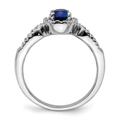 14K Weißgold Ring mit echtem Diamant und ovalem Saphir