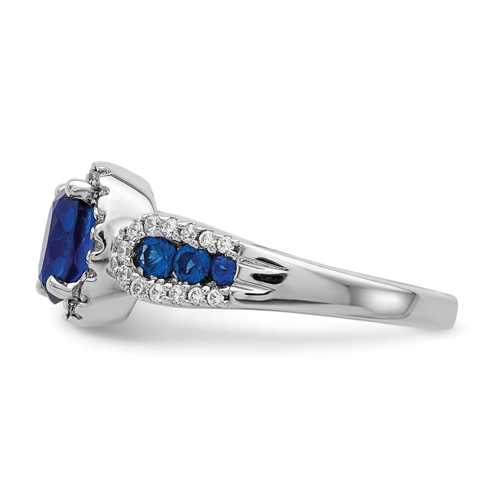 14K Weißgold Ring mit echtem Diamant und ovalem Saphir